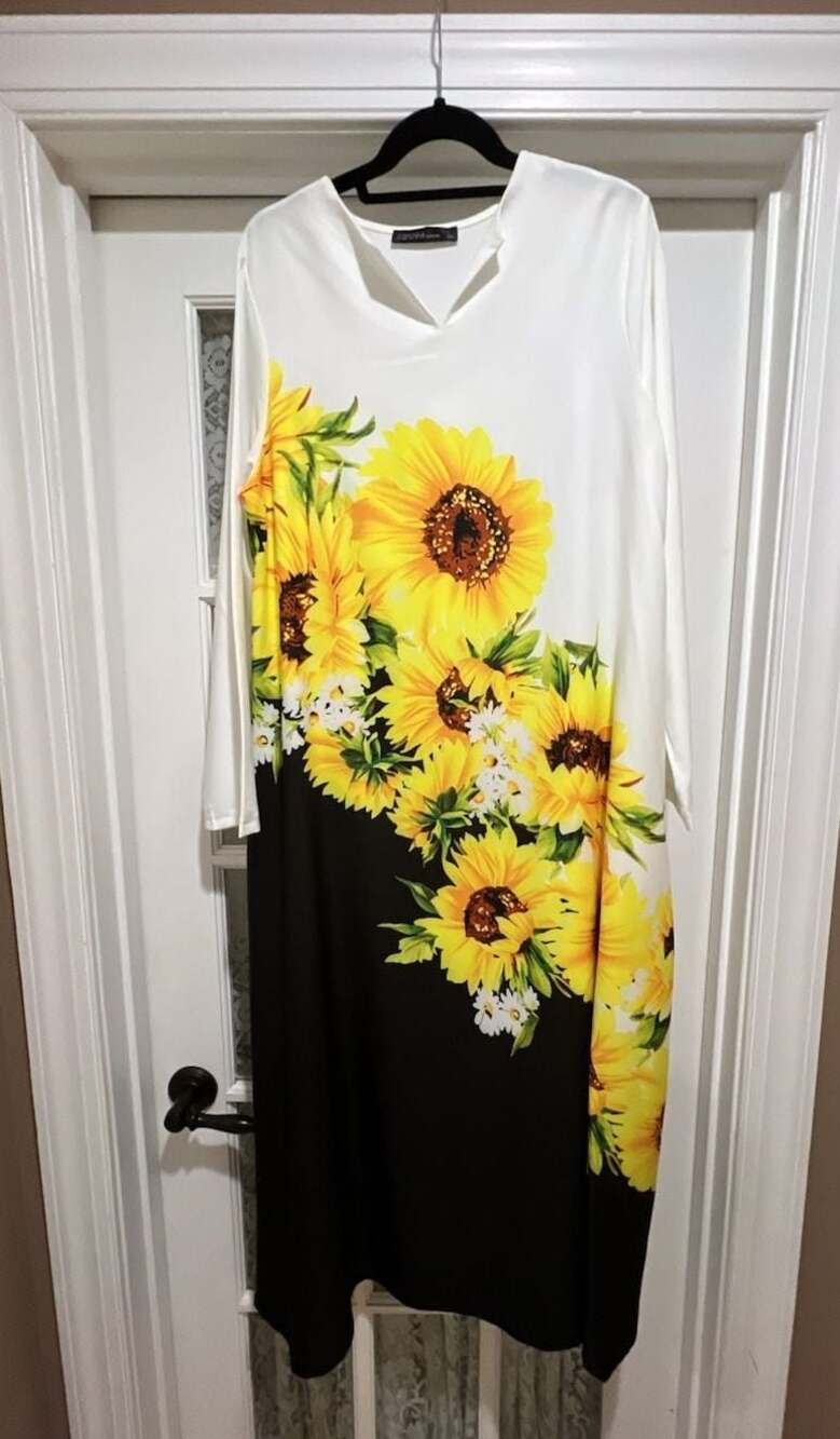 Zanzea Sunflower Print Long Sleeve V-Neck Maxi Dress